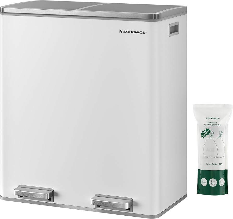 SONGMICS Trash Can, 2 x 8 Gal Garbage Can for Kitchen, with 15 Trash Bags, 2 Compartments, Plasti... | Amazon (US)
