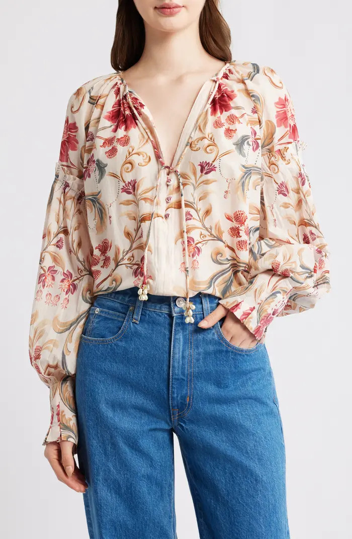 Royal Garden Print Cotton Peasant Top | Nordstrom
