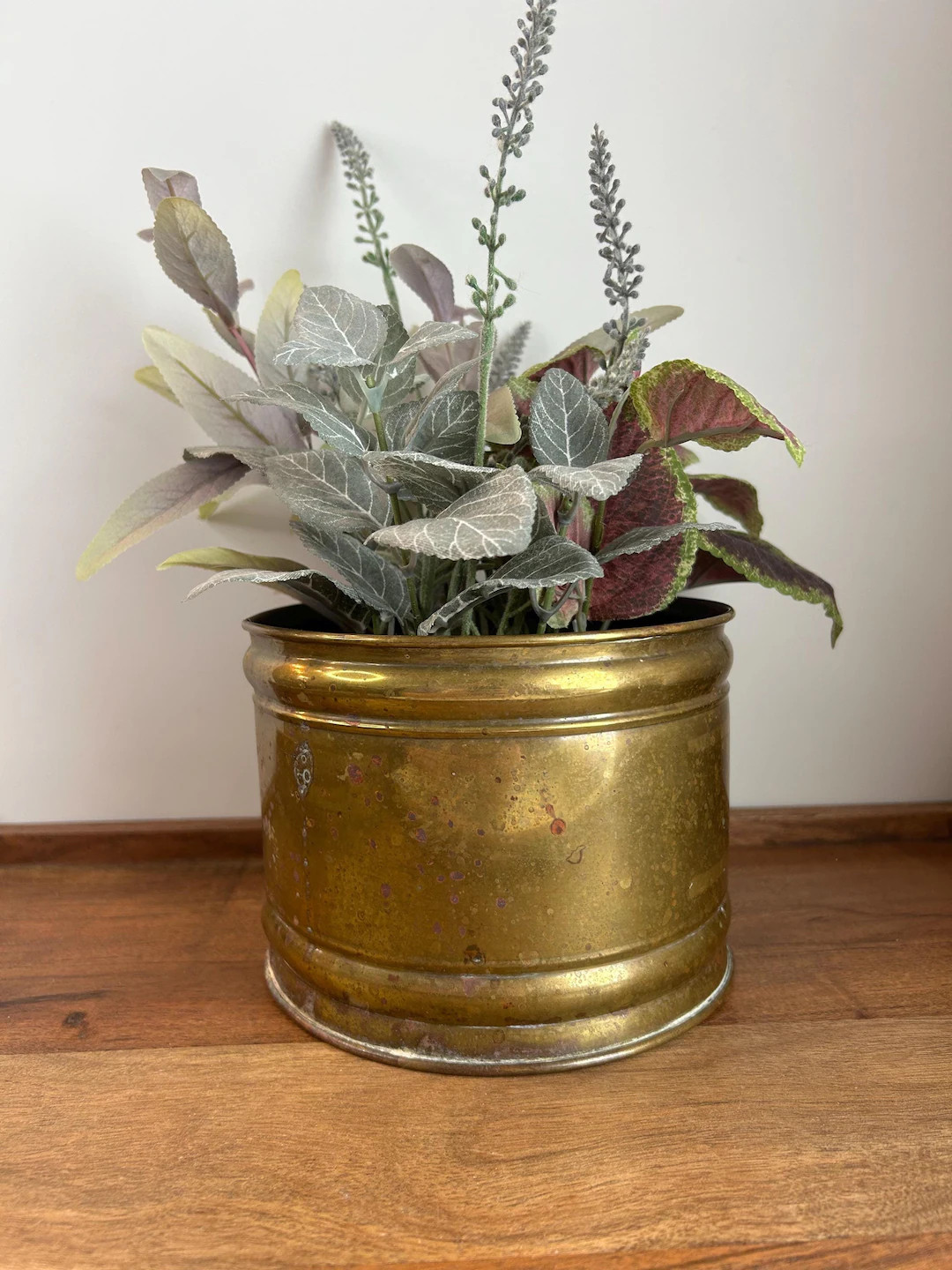 Vintage Brass Planter with Rich Patina | Minimalist Mid Century Aged Brass Plant Pot | Etsy (US)