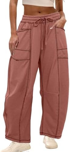 Athlisan Womens Baggy Barrel Pants Wide Leg Lounge Drawstring Sweatpants with Pockets | Amazon (US)