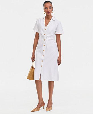 I.N.C. International Concepts Women's Short Sleeve Linen-Blend Shirt Dress, Macy's Exclusive  - M... | Macy's