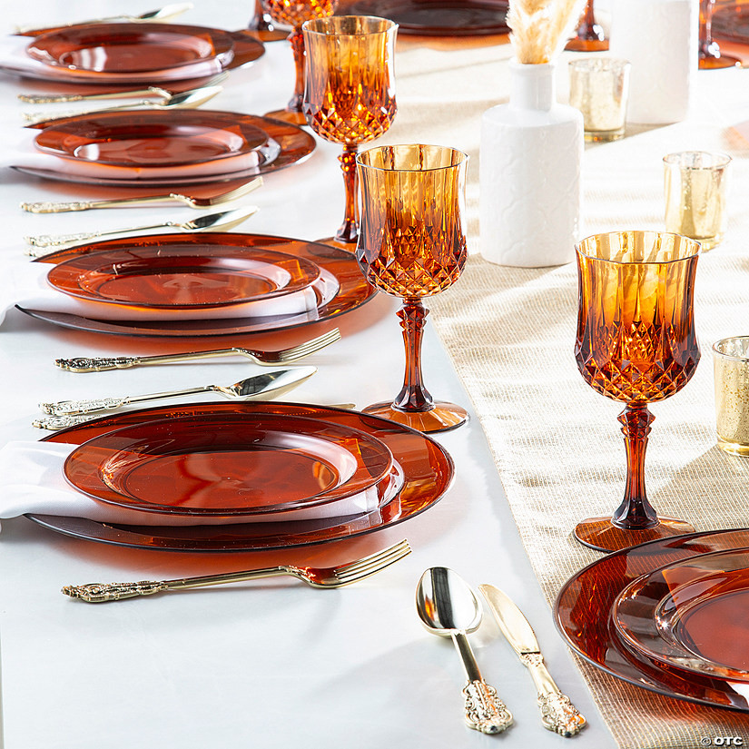 74 Ct. Amber Disposable Plastic Tableware Kit for 24 Guests | Oriental Trading Company