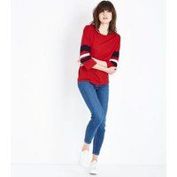 Red Slouchy Stripe Sleeve T-Shirt New Look | New Look (UK)