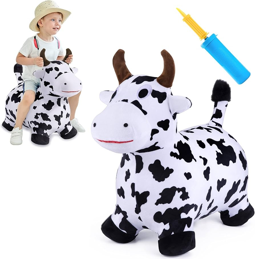 iPlay, iLearn Bouncy Pals Hopping Cow Horse, Toddler Girl Boy Inflatable Bouncing Animal Hopper T... | Amazon (US)