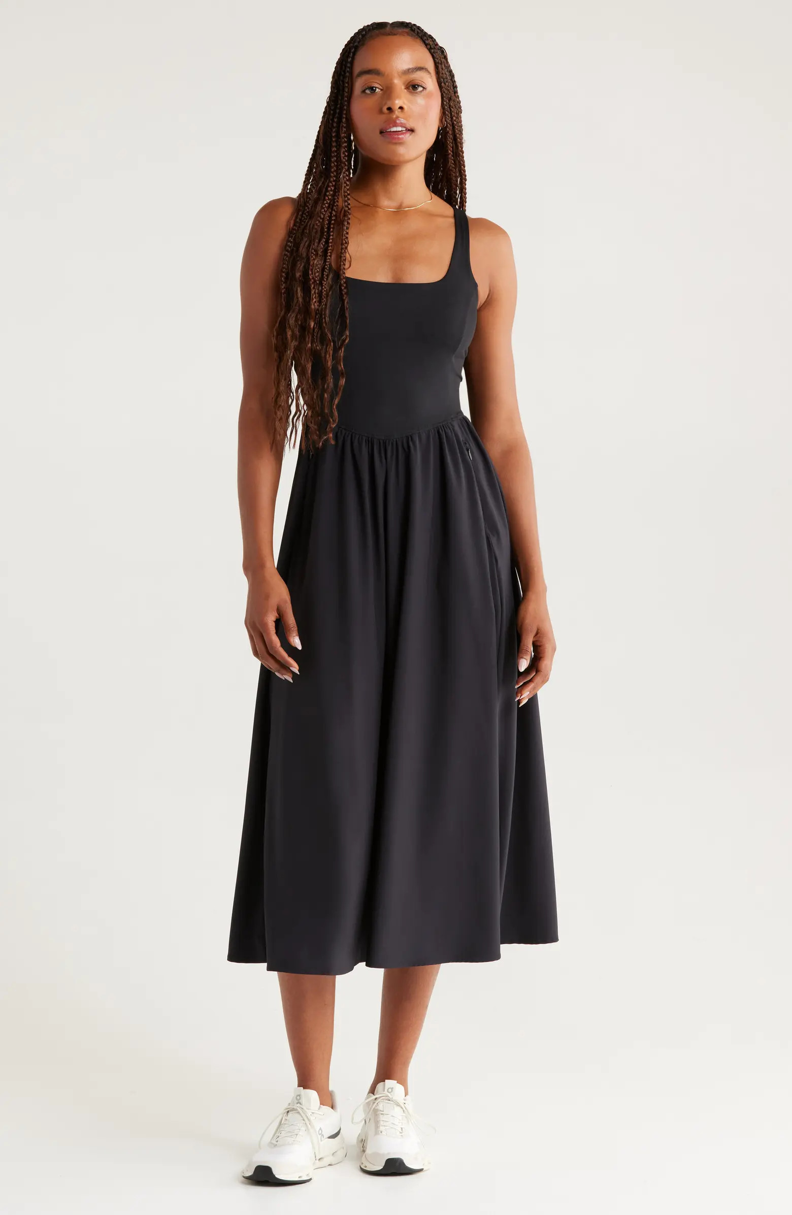 Zella Effortless Square Neck Midi Dress | Nordstrom | Nordstrom