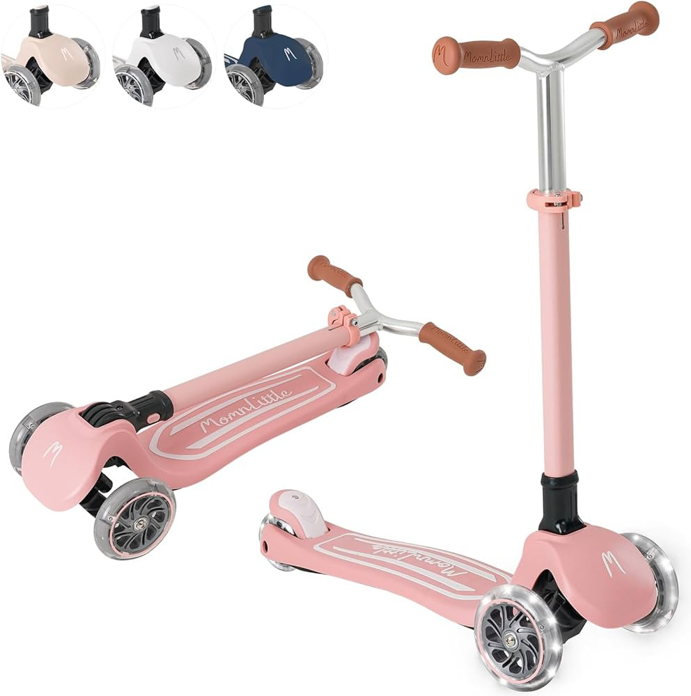 MomnLittle Kick Scooter for Kids Ages 3-10 (Beige/Pink/Navy/White) 3 Wheeled with LED Light-Up Wh... | Amazon (US)