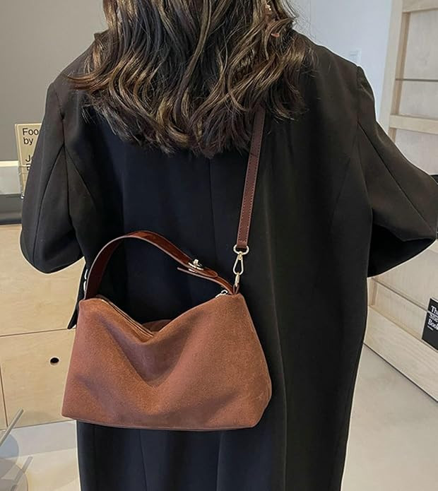 Suede Shoulder Bags For Women Crossbody Bag Suede Tote Bag Satchels Slouchy Work Purses Crescent ... | Amazon (US)