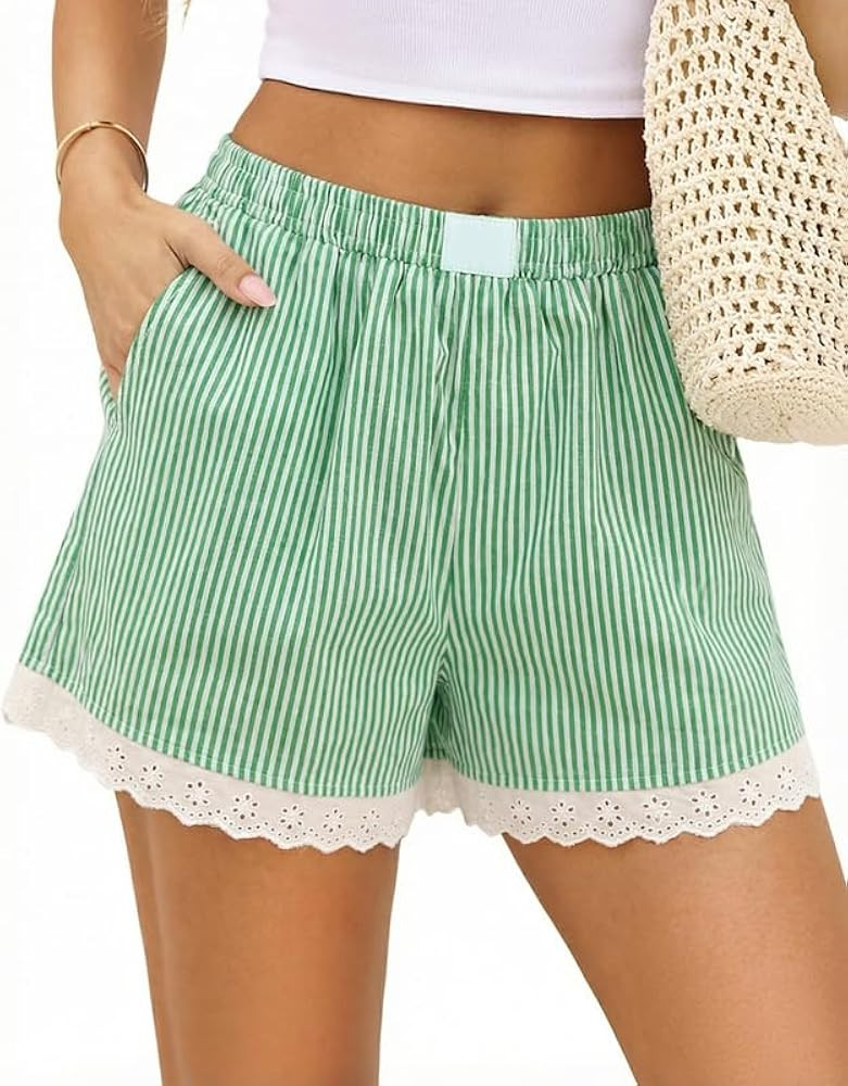 Marvmys Womens Boxer Shorts Cotton Pajama Bottoms Summer Gingham Ruffle/Lace Shorts Casual Y2K Be... | Amazon (US)