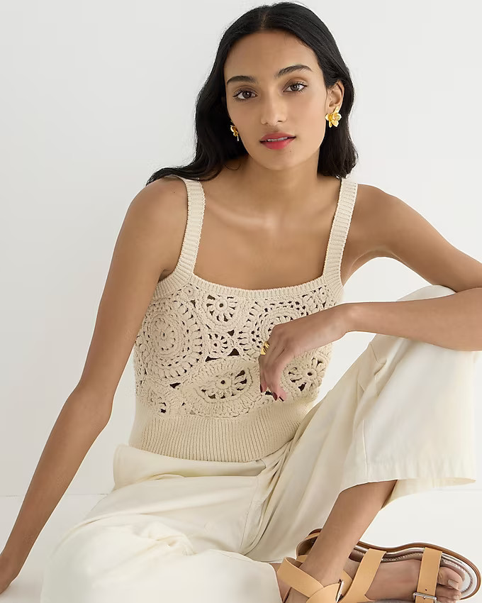 Cropped crochet tank top in silk-cotton blend | J. Crew US