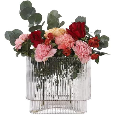 YANWE1 Ribbed Vase, Clear Glass Vase, Flower Vase for Centerpieces, Modern Vase, Fluted Glass Vas... | Amazon (US)