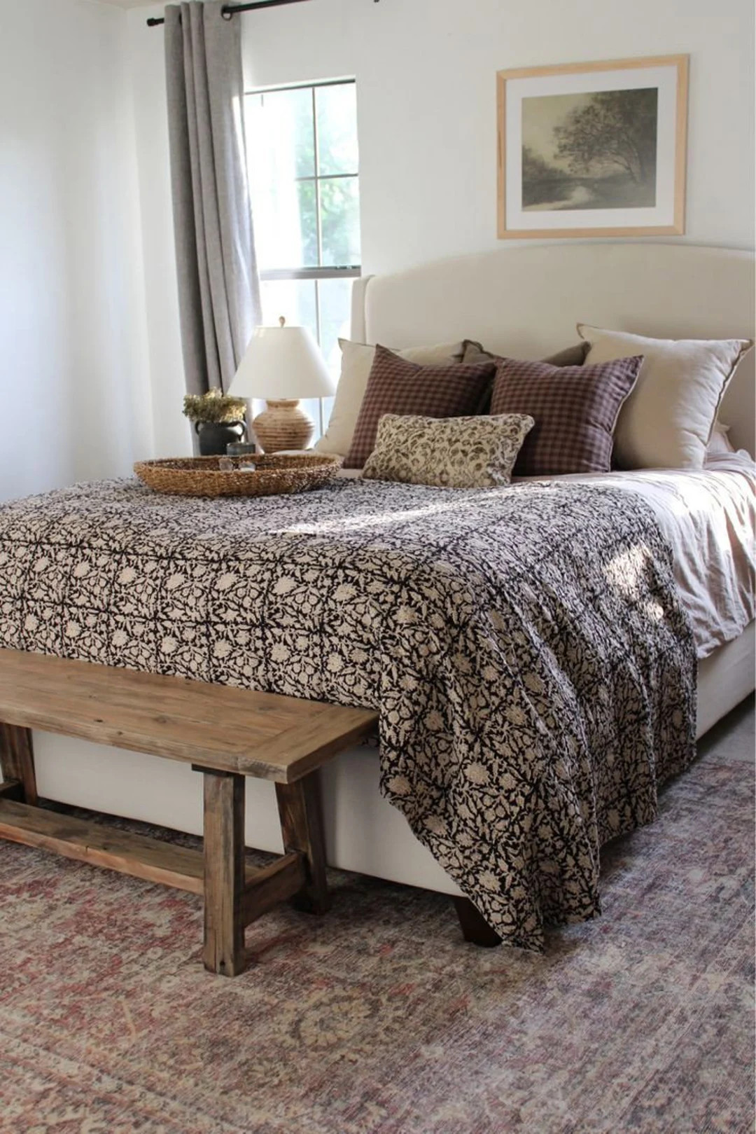 Elisa Kantha Quilt Handblock Print Black& White Floral Kantha Indian Netural Colour Indian Inspir... | Etsy (US)