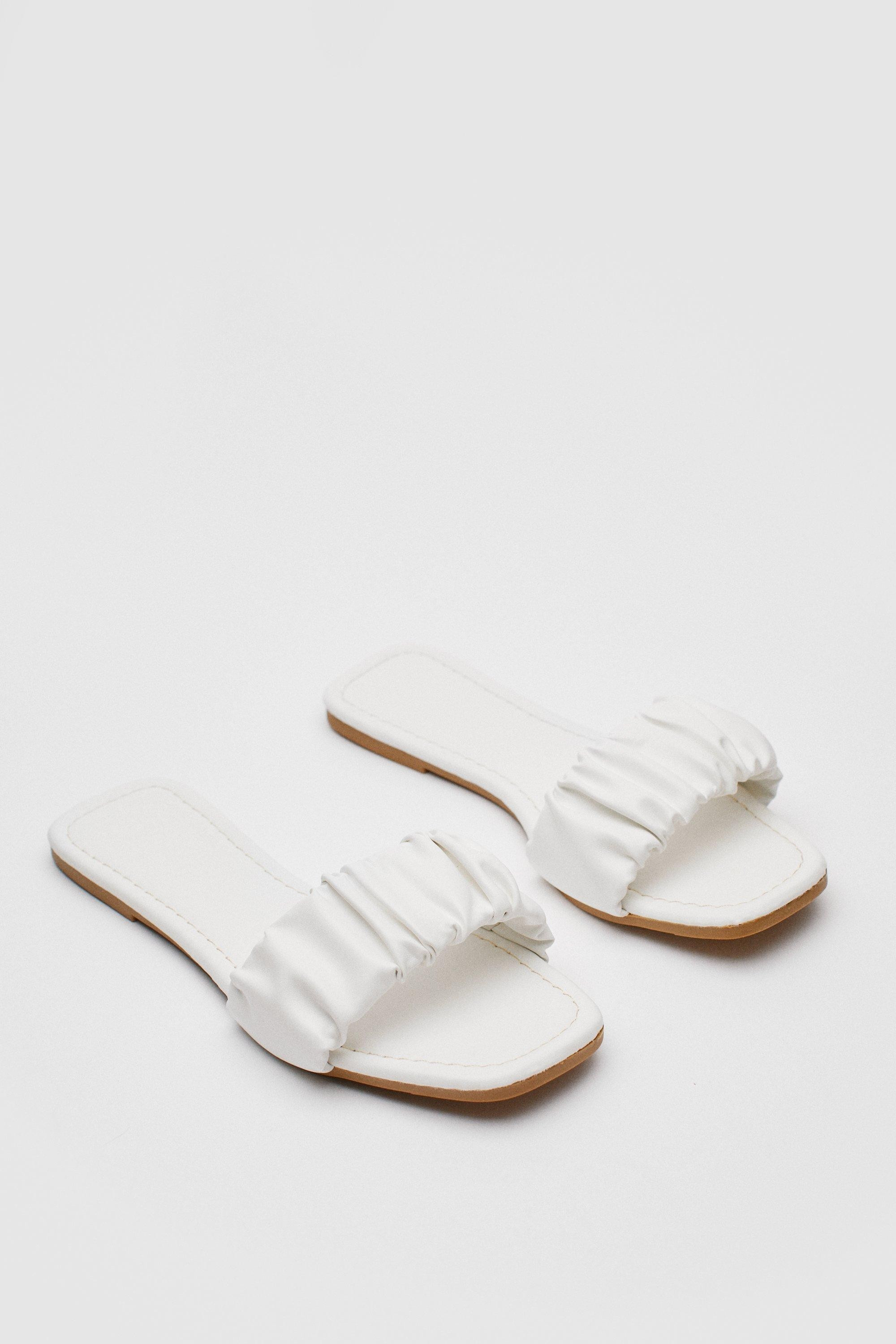 Faux Leather Flat Ruched Square Toe Mules | Nasty Gal (US)