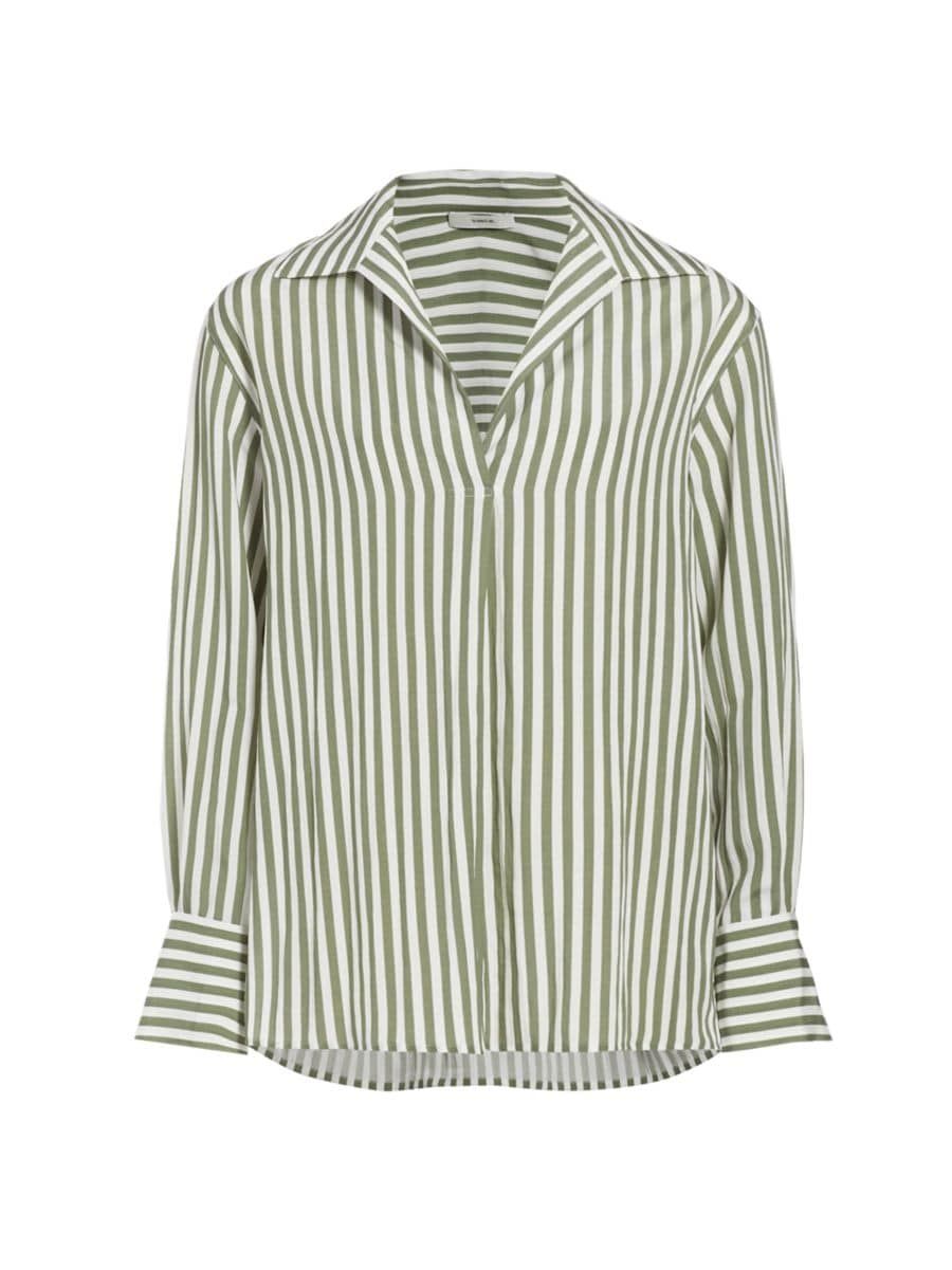 Striped Shaped-Collar Long-Sleeve Top | Saks Fifth Avenue