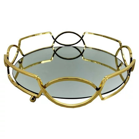 Vanity Mirrored Tray Round Metal Serving Tray Makeup Organizer Gold | Walmart (US)