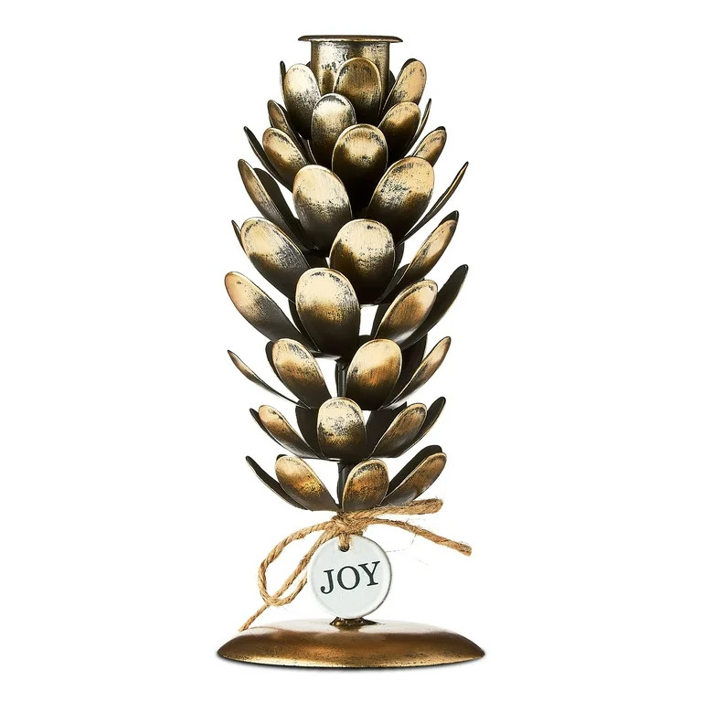 Small Brown and Gold Iron Pinecone Christmas Taper Candle Holder, 7", by Holiday Time | Walmart (US)