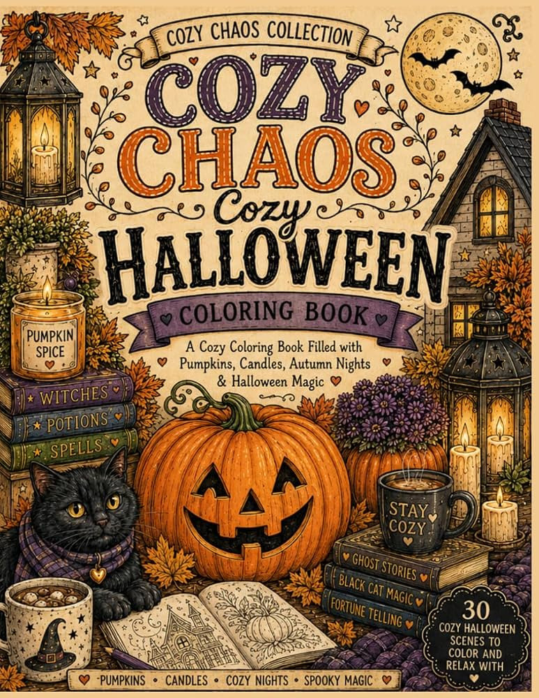 Cozy Chaos Cozy Halloween Coloring Book: A Cozy Coloring Book Filled with Pumpkins, Candles, Autu... | Amazon (US)
