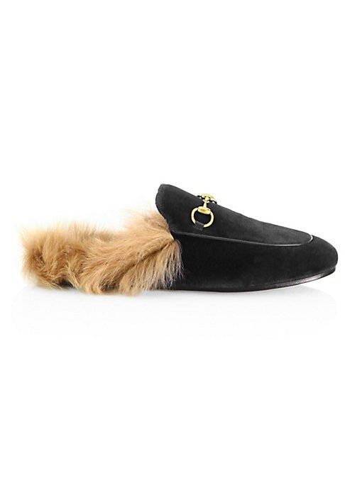 Gucci Women's Princetown Fur-Lined Velvet Slipper - Black - Size 35 (5) | Saks Fifth Avenue