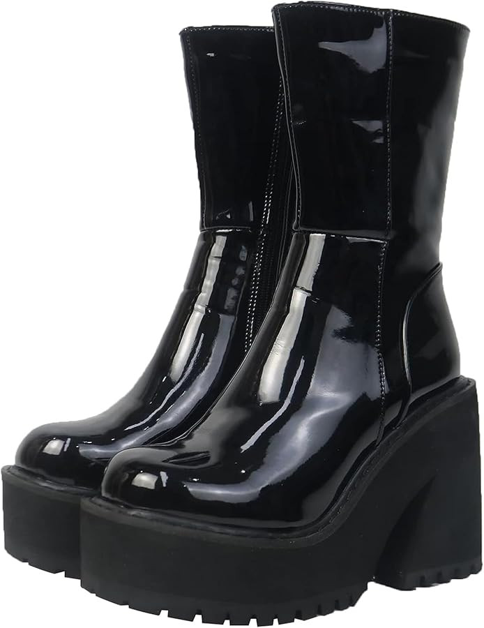 AMINUGAL Womens Wedge Heel Ankle Boots Platform Zipper Punk Motorcycle Booties Chunky Block High ... | Amazon (US)