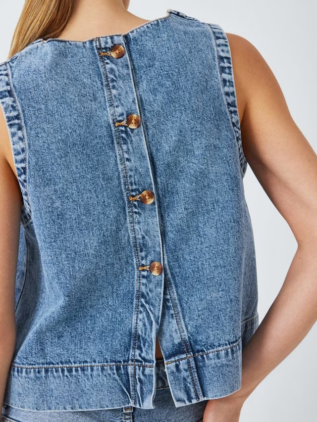 John Lewis ANYDAYButton Back Denim Shell Top, Blue | John Lewis (UK)