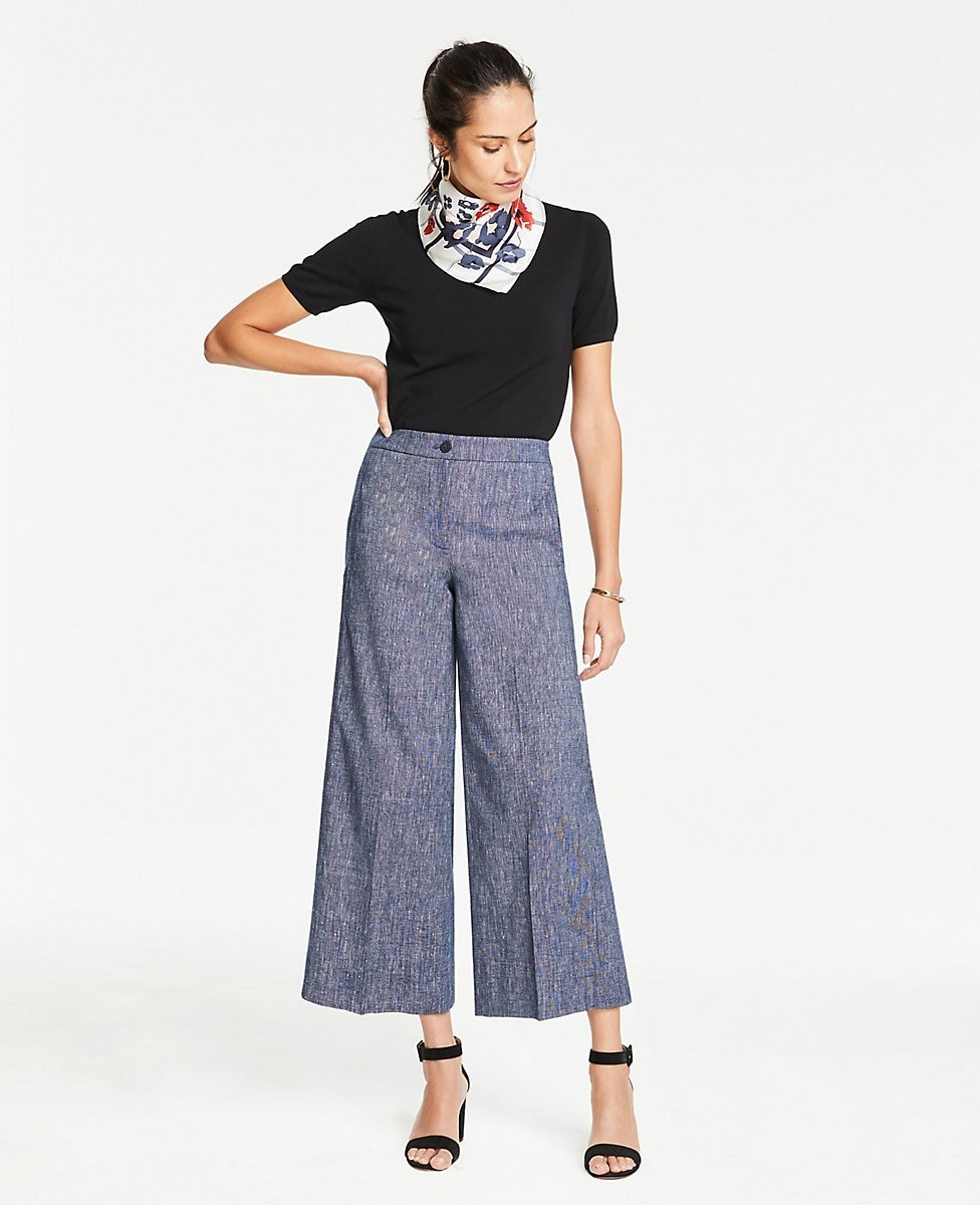 The Chambray Wide Leg Marina Pant | Ann Taylor (US)