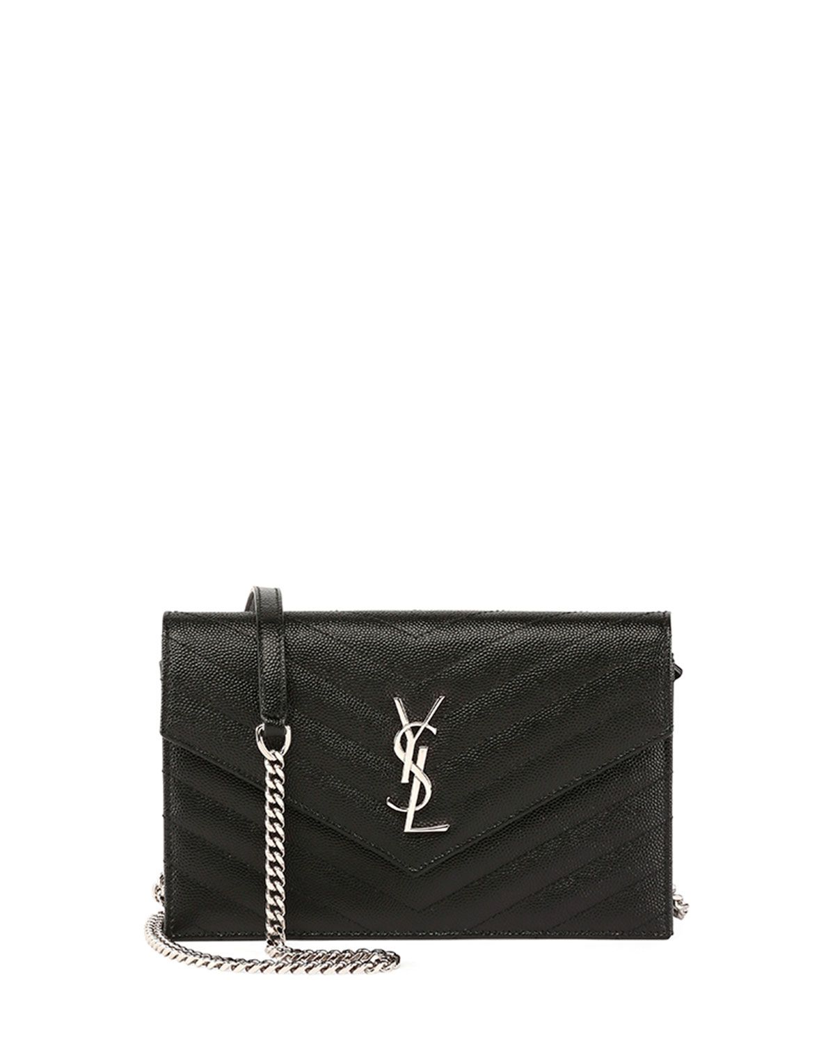 Monogram YSL Wallet on a Chain, Black | Neiman Marcus