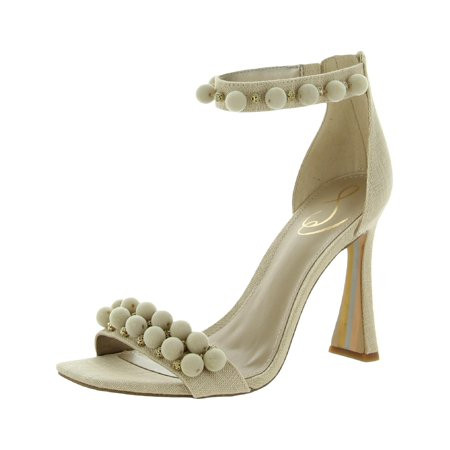 Sam Edelman Luella Sand Linen Beads Ankle Strap Open Toe Flared Heel Sandals (Summer Sand 9.5) | Walmart (US)