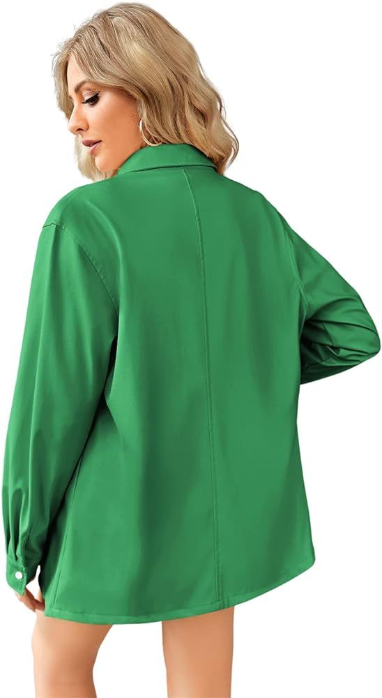 Odsufo Shacket Jacket Women Faux Leather Long Sleeve Coat Button Down Shirts | Amazon (US)