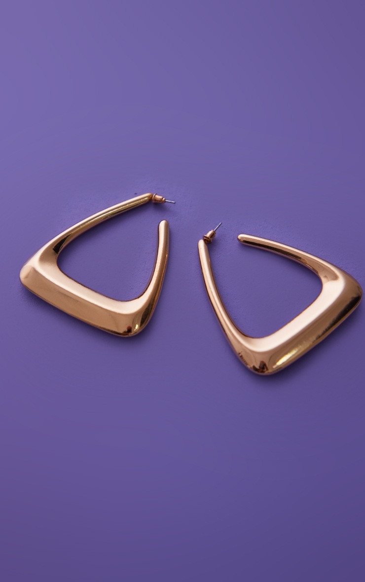 Gold Triangular Engraved Edge Hoop Earrings | PrettyLittleThing US