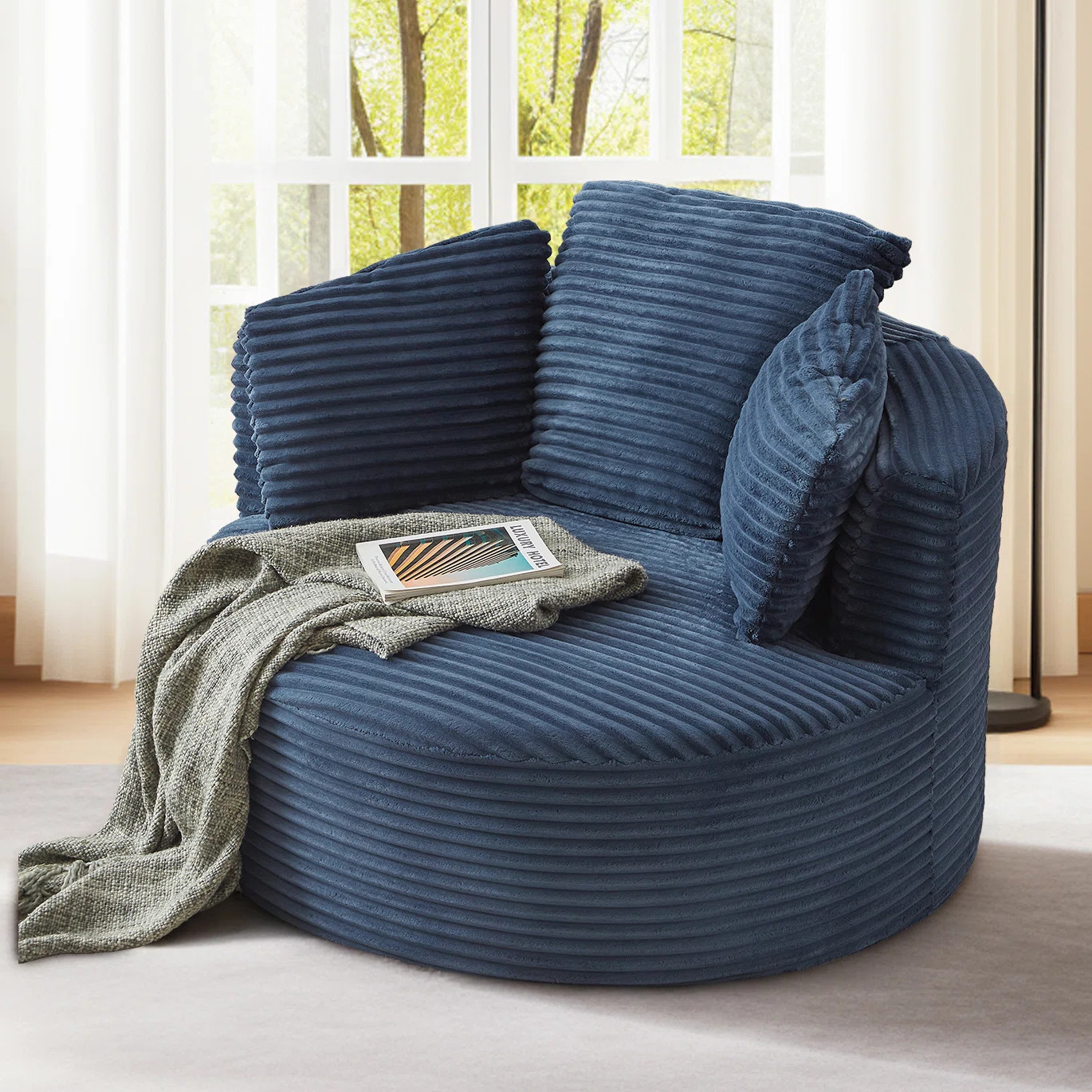 Lozena  49" Corduroy Upholstered Barrel Chair, Oversized Round Chaise Lounge, No Assembly Require... | Wayfair North America