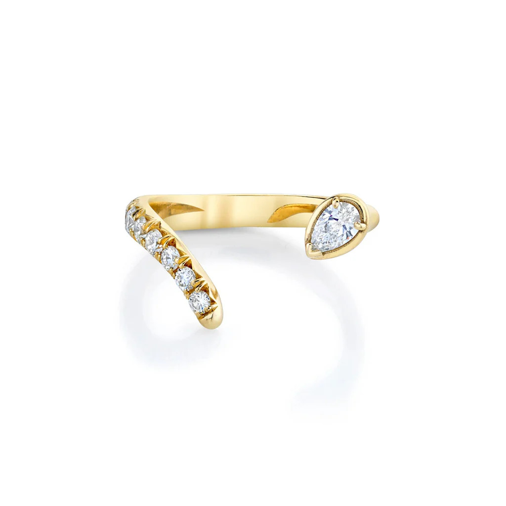 French Pave Tusk Ring with Diamond Pear | Logan Hollowell