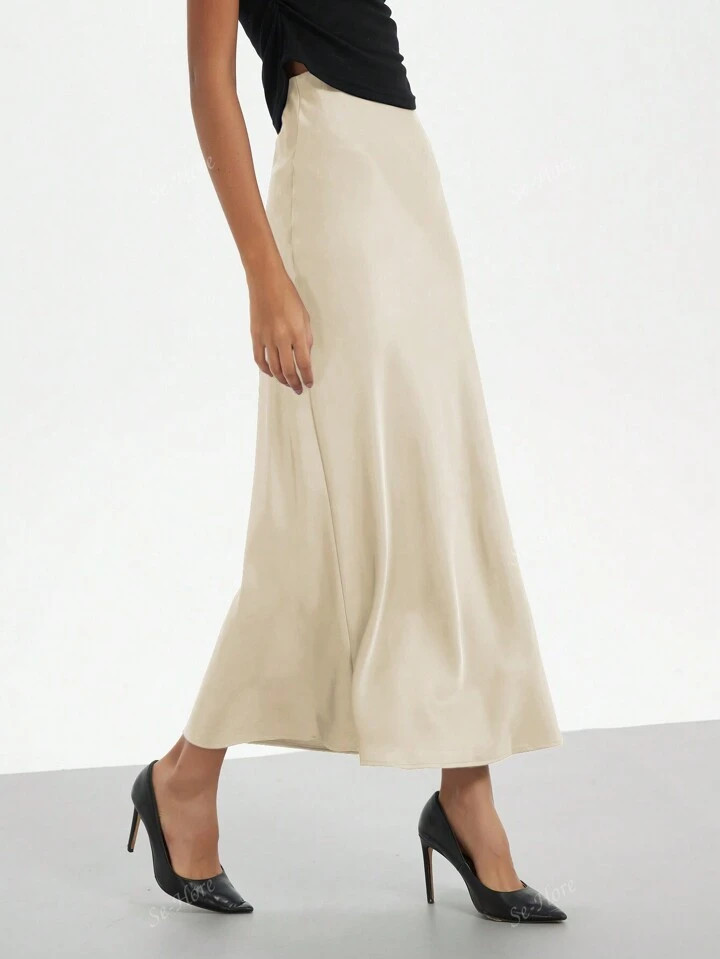 Se-Hore Fashion Women's Elastic Satin Finish Maxi Skirt, Suitable For All Seasons | SHEIN