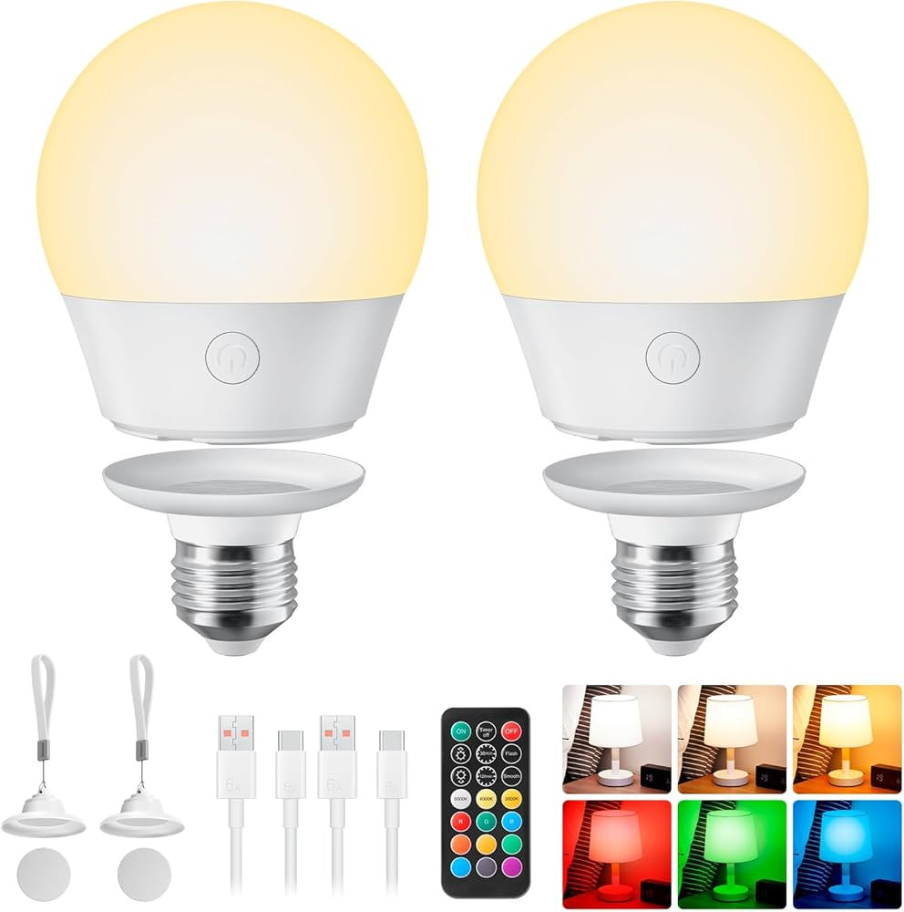 Brightown E26 Rechargeable Light Bulb with Remote and Timer, Battery Backup Bulb for Sconces and ... | Amazon (US)