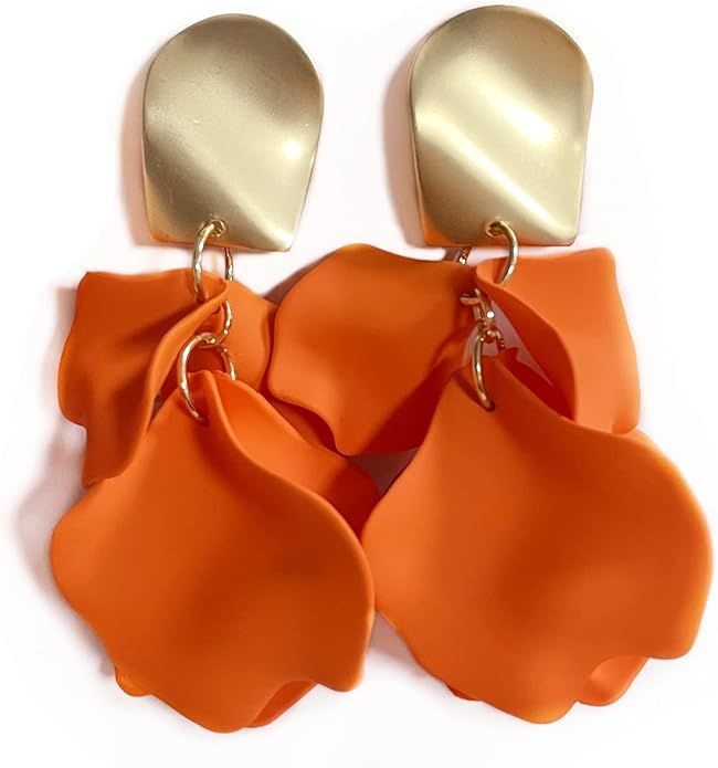 tenghong2021 Gold Metal Colorful Acrylic Rose Petal Earrings Dangle Exaggerated Flower Earrings D... | Amazon (US)