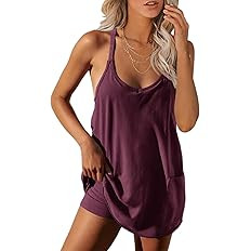 Womens Workout Romper Dress with Shorts Underneath Sleeveless Spaghetti Straps Athletic Outfits C... | Amazon (US)