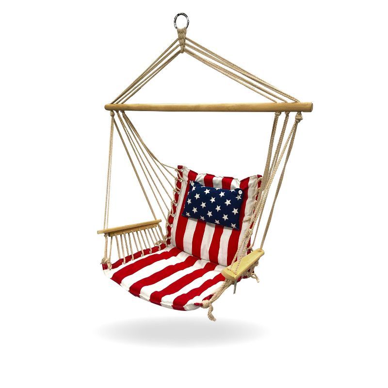 Hanging Hammock Chair with Wooden Arms - Red/White/Blue - Backyard Expressions | Target