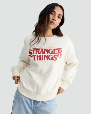 Stranger Things Cotton Rich Slogan Sweatshirt In Cream | Tesco F&F