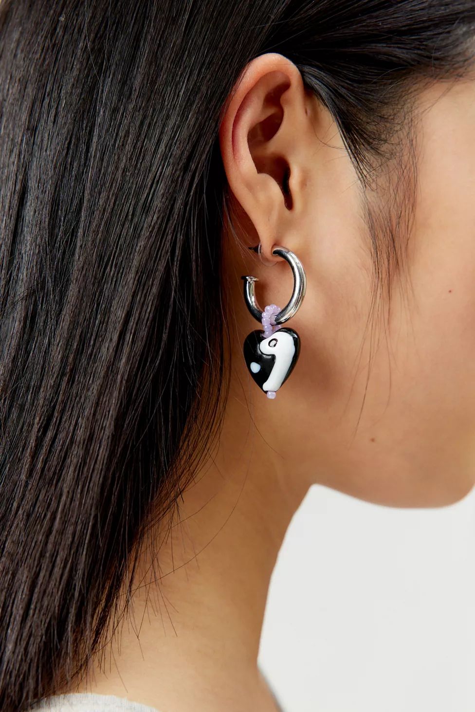 Glass Yin Yang Heart Charm Hoop Earring | Urban Outfitters (US and RoW)