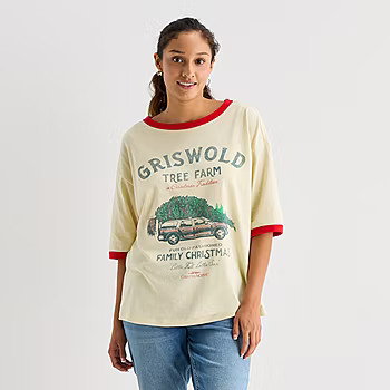 Griswalds Oversized Tee Womens Juniors Crew Neck Short Sleeve Oversized Graphic T-Shirt, Color: C... | JCPenney