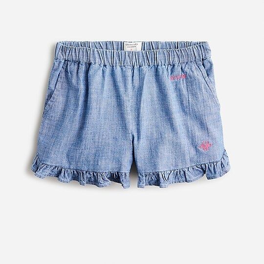 Girls' ruffle pull-on short in chambray | J.Crew US