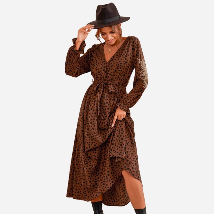 Women's Long Sleeve Belted Speckled Print Maxi Dress -Cupshe | Target