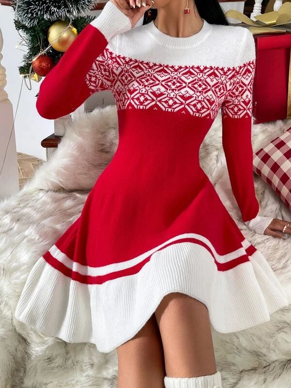 Geo Pattern Colorblock Sweater Dress
   
      SKU: sw2208223731961595
          (29 Reviews)    ... | SHEIN