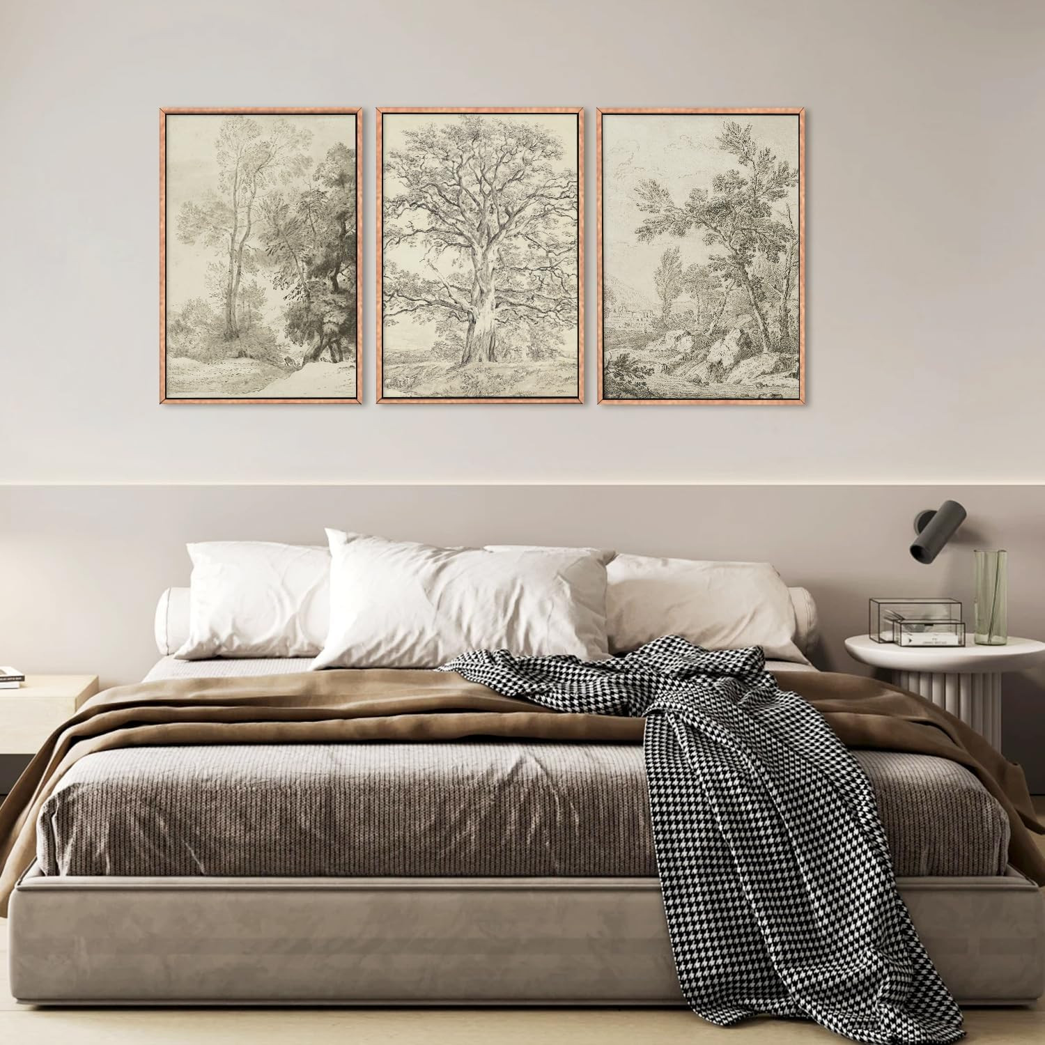 Vintage Sketchbook Forest Framed Canvas Wall Art Set, Neutral Minimalist Tree Wall Decor, Wildern... | Amazon (US)