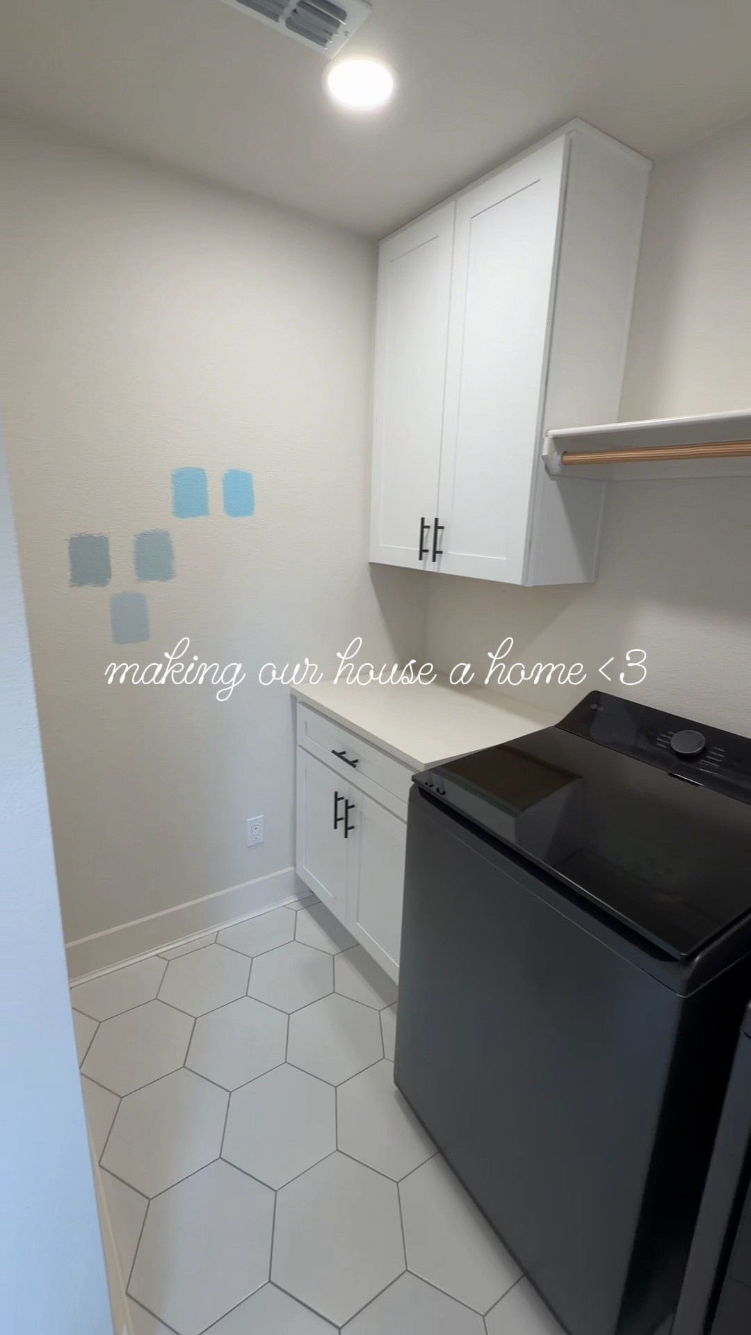 Making our house a home!🏠💗 laundry refresh! Paint color is hinting blue by sherwin williams!