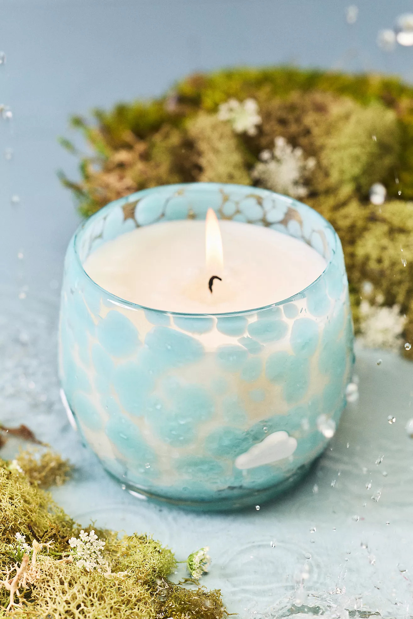 Fluffy Cloud Fresh Spring Rain & Bright Bergamot Spring Icon Glass Candle | Anthropologie (US)