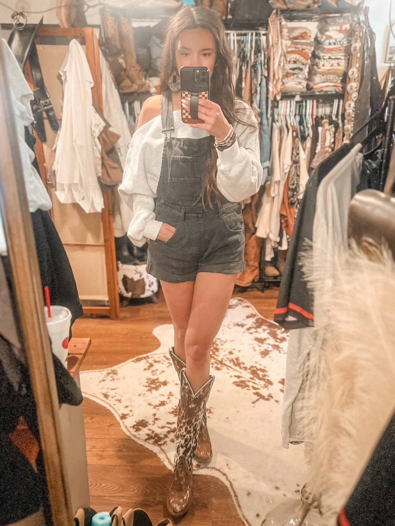 Earrings - Twisted Silver 
Sweatshirt- Abercrombie & Fitch
Overalls - Free People
Boots - Lane Boots

#LTKSaleAlert #LTKTall #LTKShoeCrush