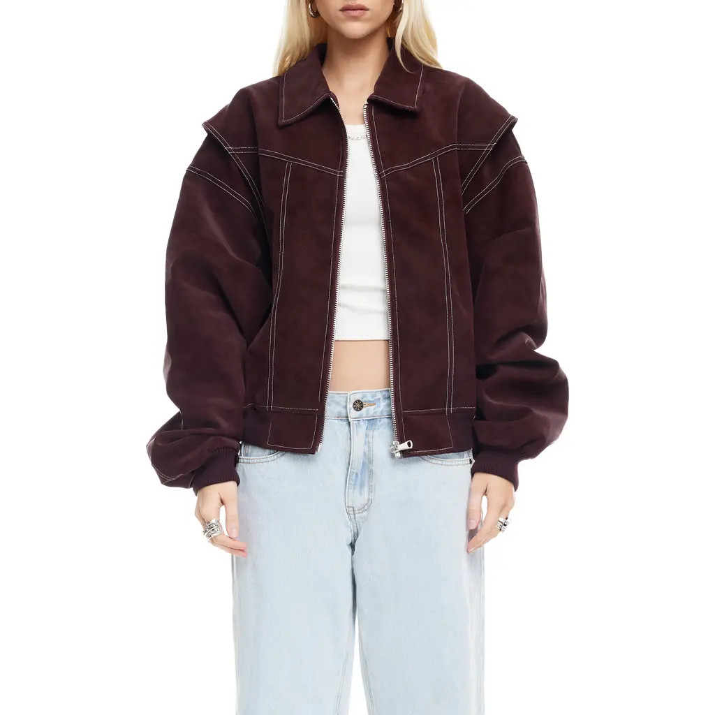 LIONESS Vista Faux Suede Bomber Jacket in Shiraz at Nordstrom, Size X-Large | Nordstrom