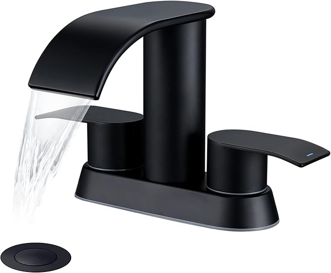 Waterfall Bathroom Sink Faucet Matte Black, Two Handles Bathroom Faucet with Metal Pop up Sink Dr... | Amazon (US)