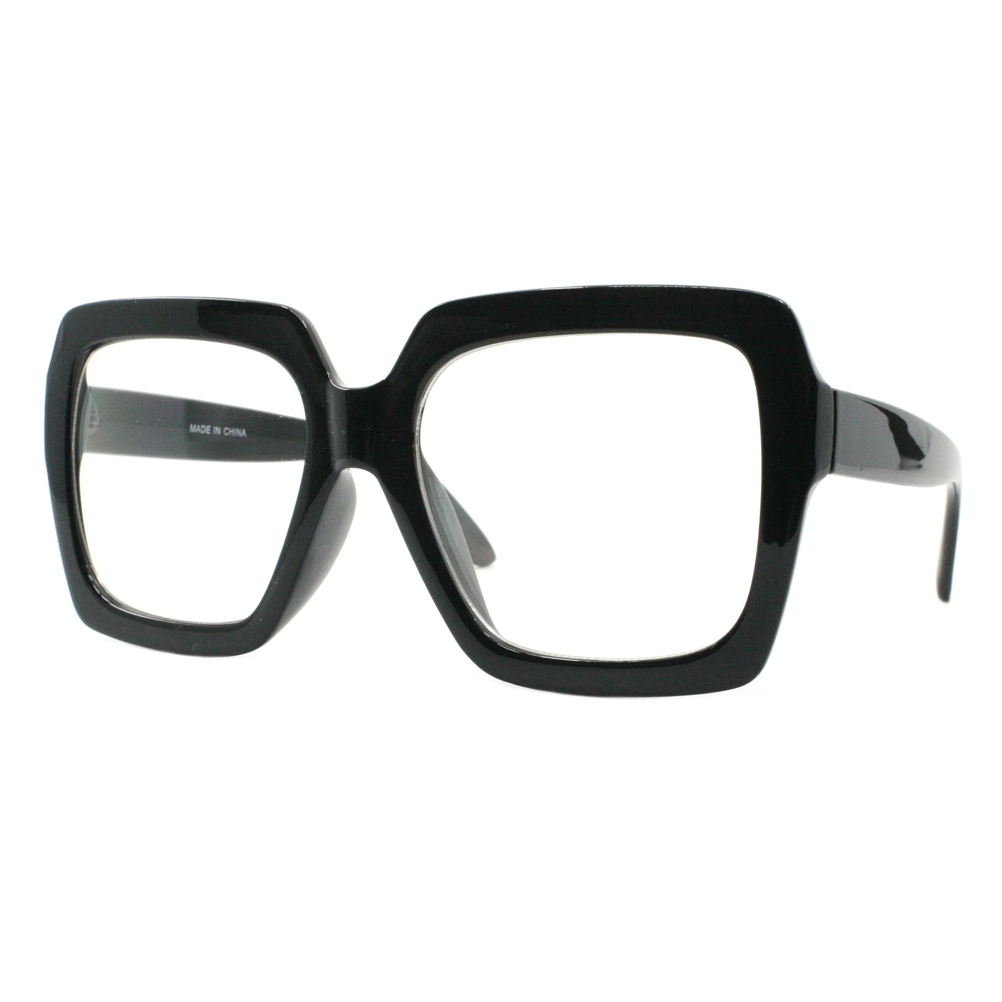 SUPER Oversized XL Big Wide Square Frame Clear Lens Glasses UV 400 Shiny Black - Walmart.com | Walmart (US)