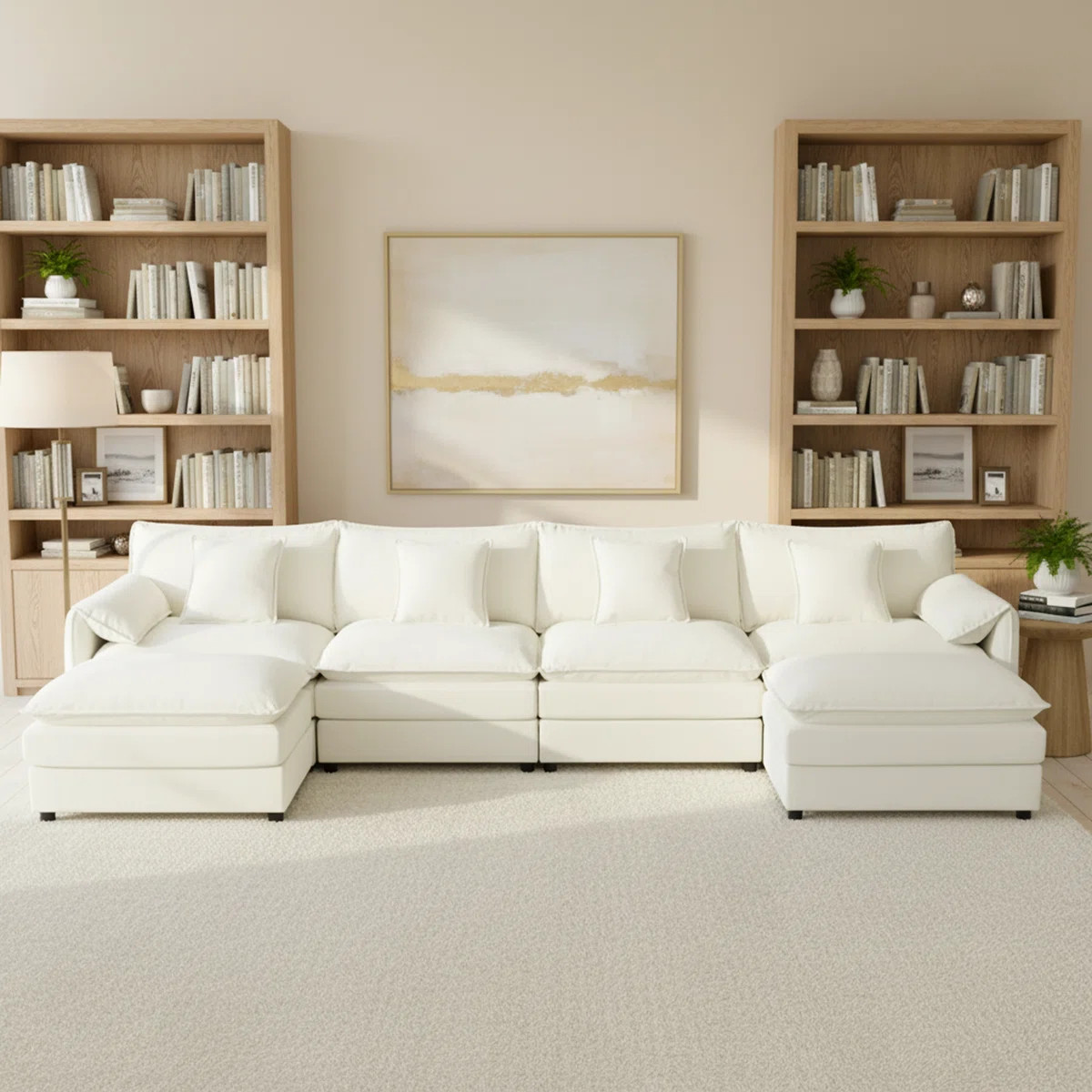Modular 6‑Seat Chenille Sectional Sofa U‑Shape Deep Seat Couch for Large Spaces, Cream White | Wayfair North America