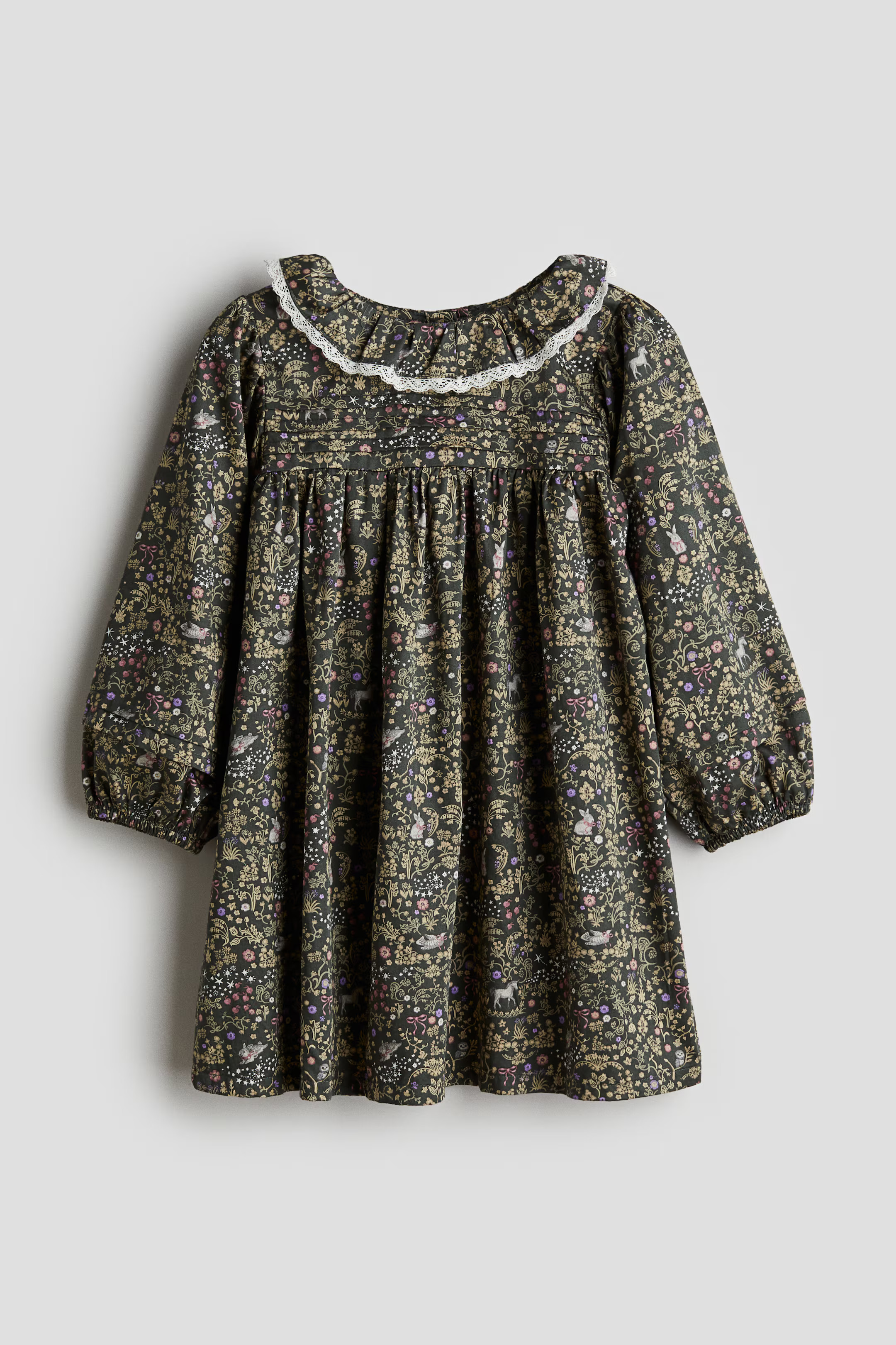 Dark green/floral Floral-Print Cotton Dress for kids | H&M CA | H&M (US + CA)